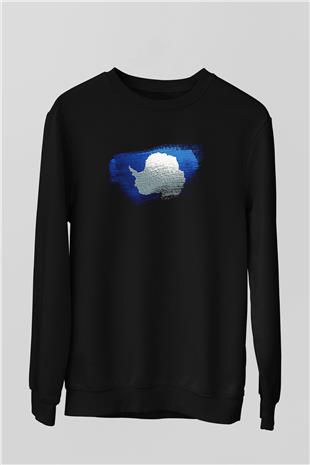 Antartika - Antarctica Bayrağı Baskılı Unisex Siyah Sweatshirt