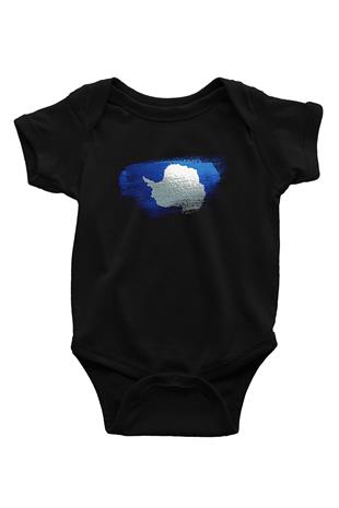 Antartika - Antarctica Bayrağı Baskılı Unisex Siyah Bebek Body - Zıbın