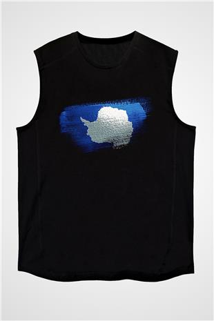 Antartika - Antarctica Bayrağı Baskılı Unisex Siyah Kolsuz Tişört