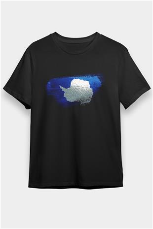 Antartika - Antarctica Bayrağı Baskılı Unisex Siyah Tişört