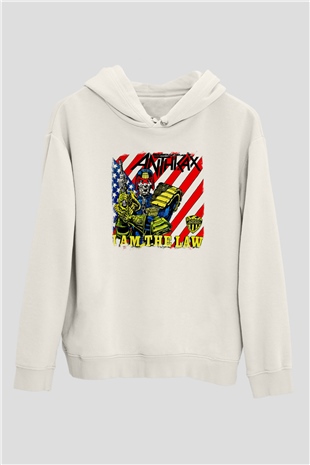Anthrax Baskılı Unisex Beyaz Hoodie