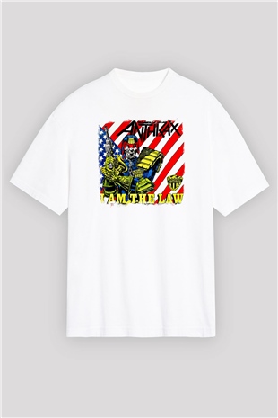 Anthrax Baskılı Unisex Beyaz Oversize Tişört