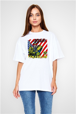 Anthrax Baskılı Unisex Beyaz Oversize Tişört