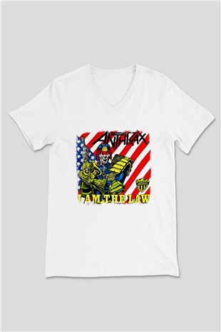 Anthrax Baskılı Unisex Beyaz V Yaka Tişört