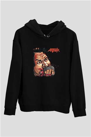 Anthrax Baskılı Unisex Siyah Hoodie
