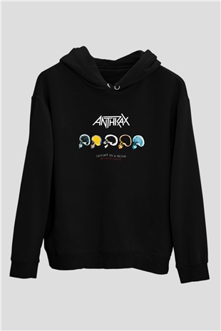 Anthrax Baskılı Unisex Siyah Hoodie