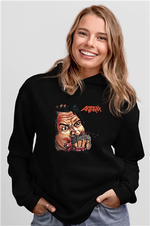 Anthrax Baskılı Unisex Siyah Hoodie