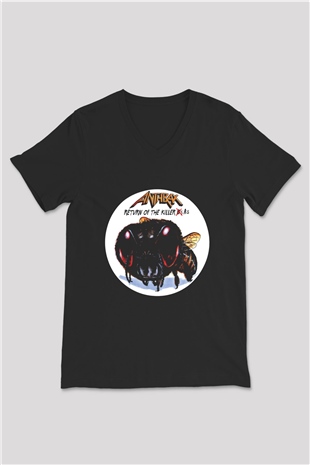 Anthrax Baskılı Unisex Siyah V Yaka Tişört