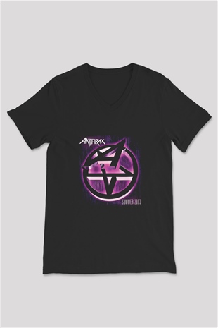 Anthrax Baskılı Unisex Siyah V Yaka Tişört