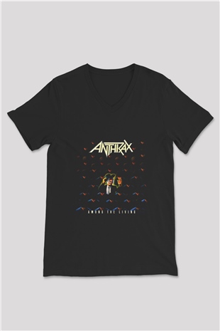 Anthrax Baskılı Unisex Siyah V Yaka Tişört