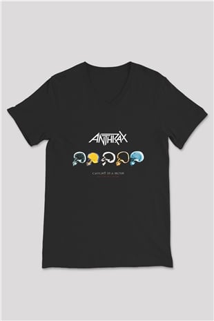 Anthrax Baskılı Unisex Siyah V Yaka Tişört