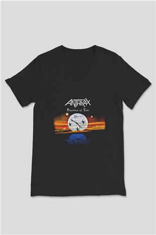 Anthrax Baskılı Unisex Siyah V Yaka Tişört
