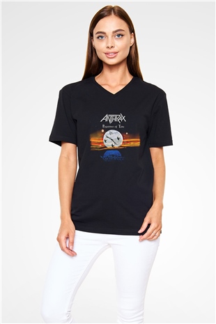 Anthrax Baskılı Unisex Siyah V Yaka Tişört