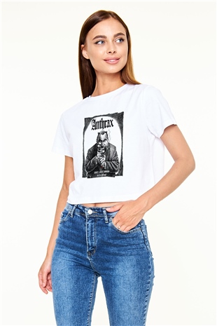 Anthrax Beyaz Croptop Tişört