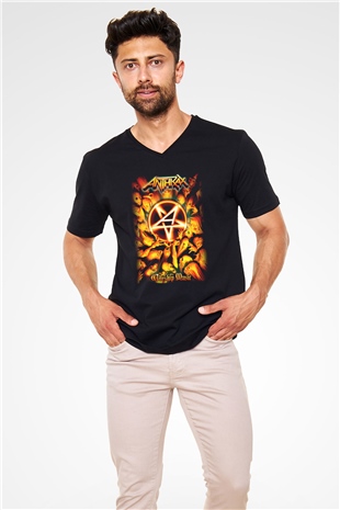 Anthrax Siyah Unisex V Yaka Tişört T-Shirt