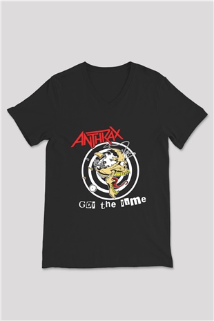 Anthrax Siyah Unisex V Yaka Tişört T-Shirt