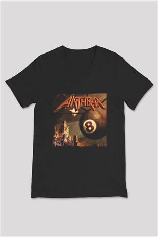 Anthrax Siyah Unisex V Yaka Tişört T-Shirt