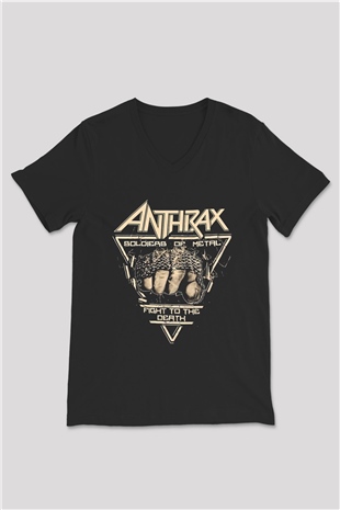 Anthrax Siyah Unisex V Yaka Tişört T-Shirt