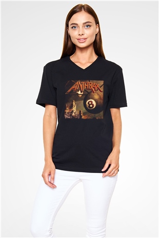 Anthrax Siyah Unisex V Yaka Tişört T-Shirt