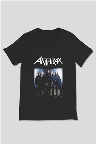 Anthrax Siyah Unisex V Yaka Tişört T-Shirt