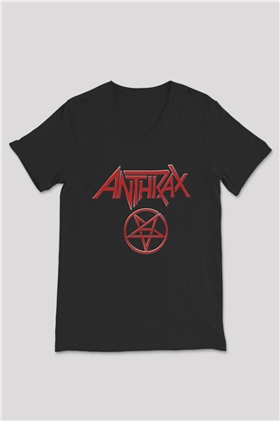 Anthrax Siyah Unisex V Yaka Tişört T-Shirt