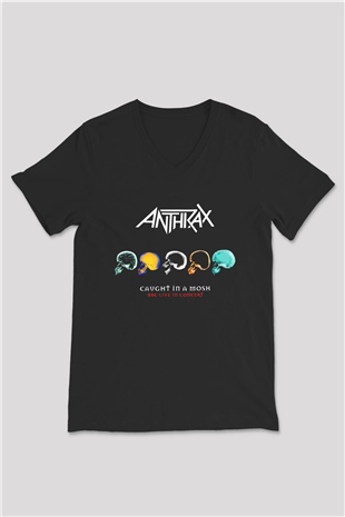 Anthrax Siyah Unisex V Yaka Tişört T-Shirt