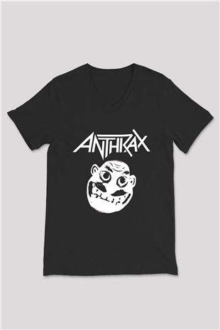 Anthrax Siyah Unisex V Yaka Tişört T-Shirt