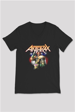 Anthrax Siyah Unisex V Yaka Tişört T-Shirt