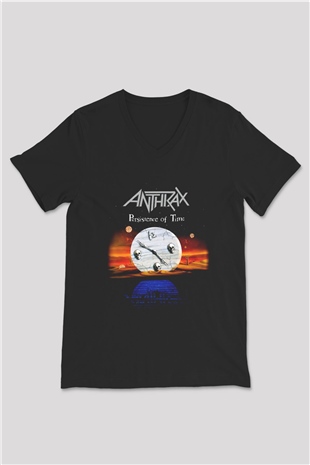 Anthrax Siyah Unisex V Yaka Tişört T-Shirt