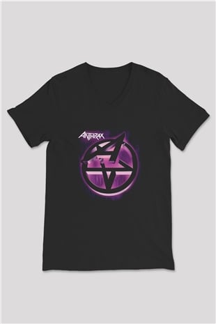 Anthrax Siyah Unisex V Yaka Tişört T-Shirt