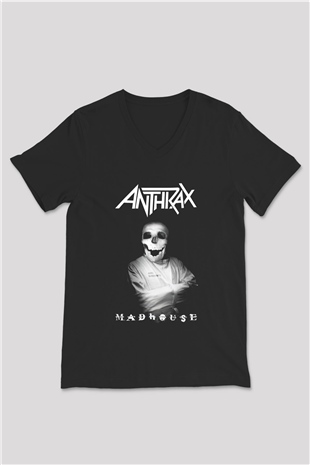 Anthrax Siyah Unisex V Yaka Tişört T-Shirt