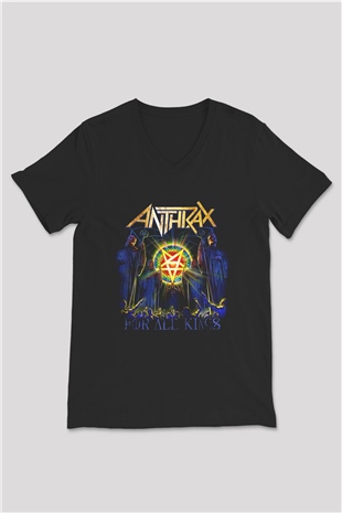 Anthrax Siyah Unisex V Yaka Tişört T-Shirt