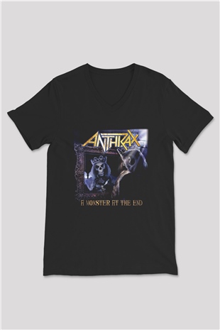 Anthrax Siyah Unisex V Yaka Tişört T-Shirt