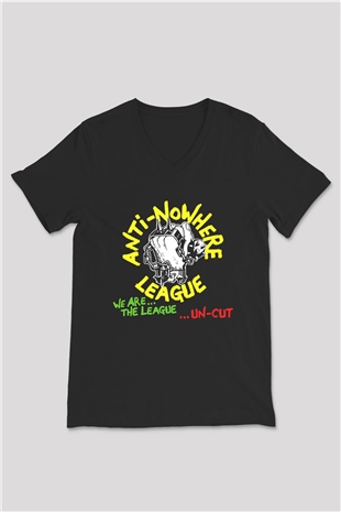 Anti-Nowhere League Siyah Unisex V Yaka Tişört T-Shirt