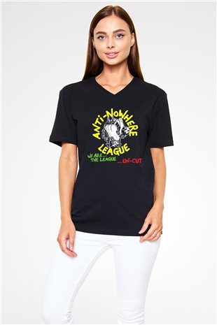 Anti-Nowhere League Siyah Unisex V Yaka Tişört T-Shirt