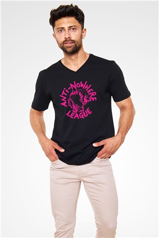 Anti-Nowhere League Siyah Unisex V Yaka Tişört T-Shirt