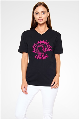 Anti-Nowhere League Siyah Unisex V Yaka Tişört T-Shirt