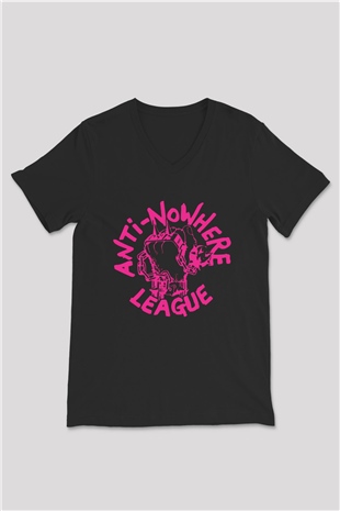 Anti-Nowhere League Siyah Unisex V Yaka Tişört T-Shirt