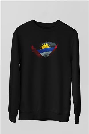 Antigua Barbuda Bayrağı Baskılı Unisex Siyah Sweatshirt