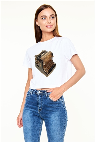 Antika satıcısı Beyaz Croptop Tişört