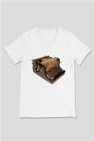 Antika satıcısı Beyaz Unisex V Yaka Tişört T-Shirt