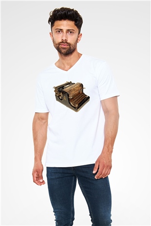 Antika satıcısı Beyaz Unisex V Yaka Tişört T-Shirt