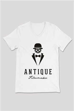 Antika satıcısı Beyaz Unisex V Yaka Tişört