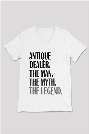 Antika satıcısı Beyaz Unisex V Yaka Tişört
