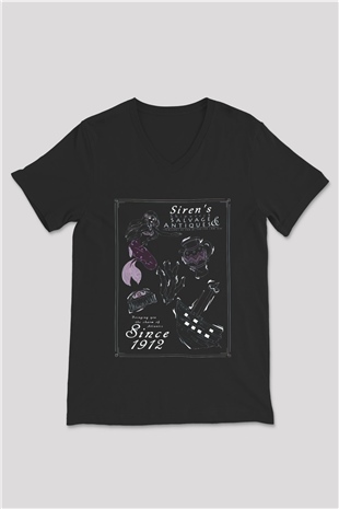 Antika satıcısı Siyah Unisex V Yaka Tişört
