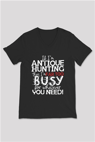 Antika satıcısı Siyah Unisex V Yaka Tişört