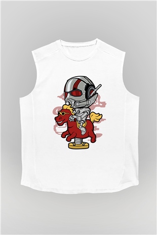 Antman Riding Horse Baskılı Unisex Beyaz Kolsuz Tişört