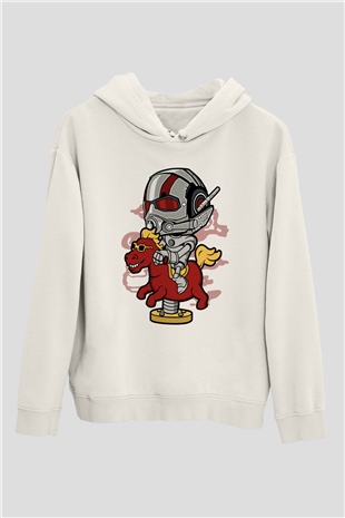 Antman Riding Horse Baskılı Unisex Beyaz Hoodie