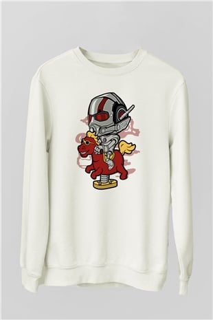 Antman Riding Horse Baskılı Unisex Beyaz Sweatshirt