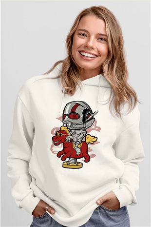 Antman Riding Horse Baskılı Unisex Beyaz Hoodie